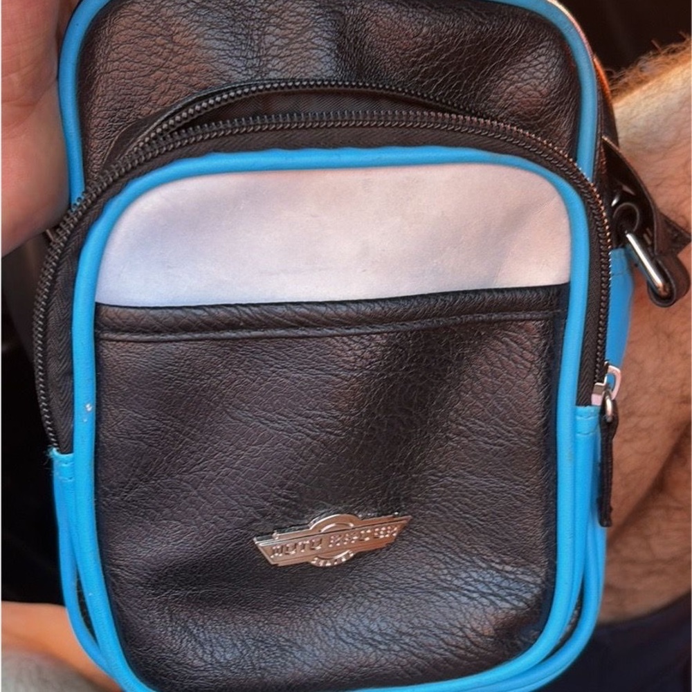Men’s Leather Crossbody Bag Black Blue Compact Travel Sling